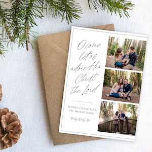 Religious Christmas Card Template | O Come Let Us Adore Him | Christmas Cards Template | Holiday Photo Card Template | Corjl