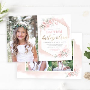 LDS Baptism Invitation - Baptism Invitation Girl Template - Girl Floral Baptism Invitation - Baptism Invitation Digital - Photoshop Invite