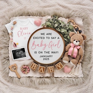 Baby Girl Pregnancy Announcement: Editable Social Media Template (Digital Download) image 1
