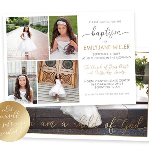 LDS Baptism Invitation | LDS Baptism Invitation Girl | Gold Baptism Invitation | Simple LDS Baptism | Baptism Invitations Girl | Corjl