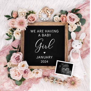 Baby Girl Digital Pregnancy Announcement, Baby Announcement, Gender Reveal, Digital Download, Customizable, Baby Girl, Corjl image 1