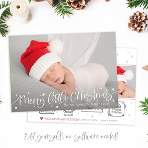 Anuncio de nacimiento de Navidad / Plantilla de anuncio de nacimiento de Feliz Navidad / Tarjeta de anuncio de nacimiento de vacaciones / Editable / Corjl