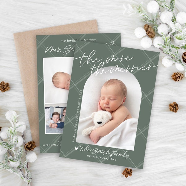 Christmas Birth Announcement Card: 'The More The Merrier' Template (Corjl)