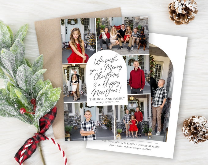 Christmas Card Template | Arch Photo | Merry Christmas Cards Template | Collage Year in Review | Holiday Card Template | Corjl