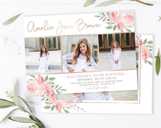 LDS Baptism Invitation - Baptism Invitation Girl Template - Girl Floral Baptism Invitation - Baptism Invitation Digital - Baptism Invite