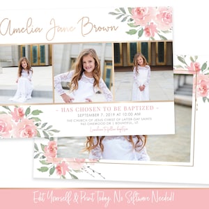Floral LDS Baptism Invitation Girl: Photo Template (Digital)