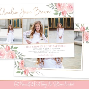 LDS Baptism Invitation Girl | Floral Baptism Invitation | Baptism Invitation Digital | Baptism Invitation | LDS Baptism Announcement | Corjl