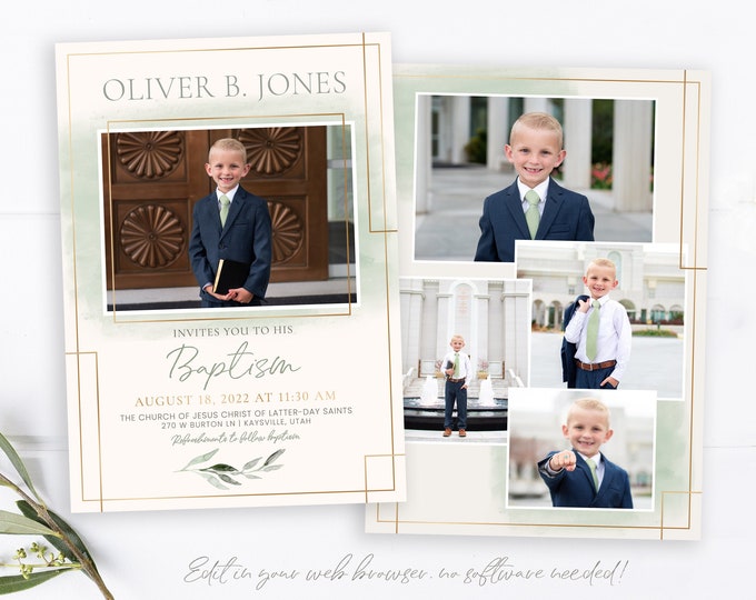 LDS Baptism Invitation Boy - Boys Baptism Invitation – Baptism Invitation Template - LDS Baptism Announcement - Editable Printable - Corjl