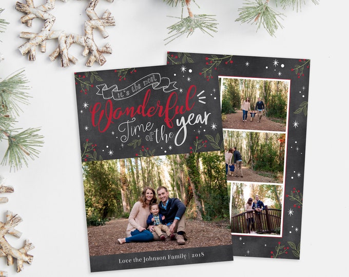 Christmas Card Template - It's the Most Wonderful Time of the Year - Photo Christmas Template - Photographer Template - Digital Design