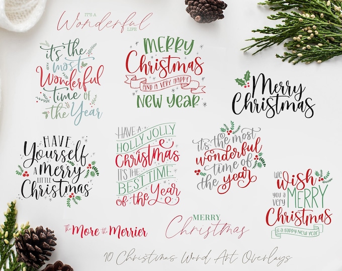 Christmas Overlays - Holiday Word Art - Overlays for Photographers - Christmas Word Art - Gold Overlays - Christmas Printable Art