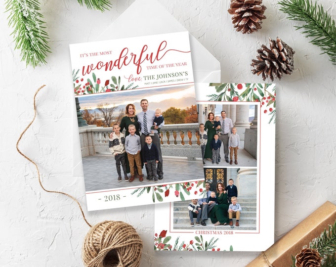 Christmas Card Template - Most Wonderful Time of the Year - Photo Christmas Template for Photoshop - Photographer Template - Digital Design