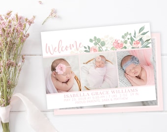 Floral Baby Girl Birth Announcement Template (Photoshop)
