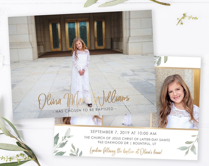 LDS Baptism Invitation Girl | Gold Baptism Invitation | LDS Baptism | Baptism Invitations Girl | Baptism Template | Photoshop