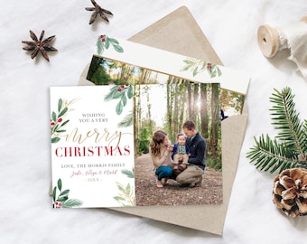 MERRY Christmas Card Template | 5x7 Photo Christmas Card | Editable Christmas Card | Holiday Card Templates | Photoshop