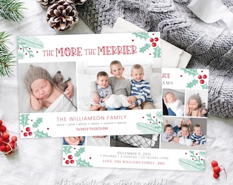 Christmas Birth Announcement Template: 'The More The Merrier' Card (Corjl)
