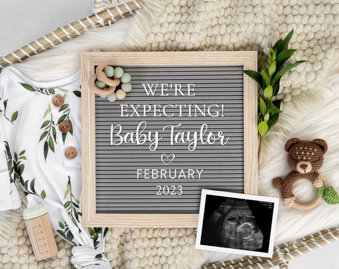 Digital Pregnancy Announcement | Gender Neutral | Editable Letter Board for Social Media | Digital Baby Reveal | Instagram Pregnancy | Corjl