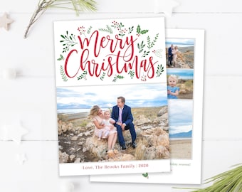 Holly Christmas Photo Card Template: Editable Photoshop Design