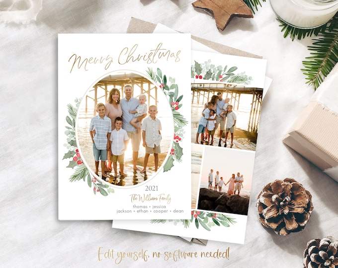 Christmas Card Template | Christmas Cards Template 5x7 | Photo Christmas Card | Editable Christmas Card | Holiday Card Templates | Corjl