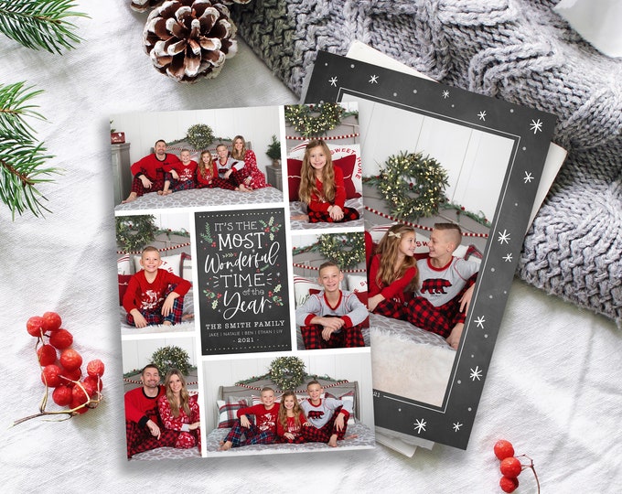 Christmas Card Template | Christmas Cards Template 5x7 | Instant Download | Editable Christmas Card | Chalk Wonderful Time | Photoshop