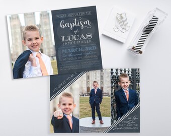LDS Baptism Invitation - CTR Baptism Invitation - Boy Baptism Invitation - Photographer Template