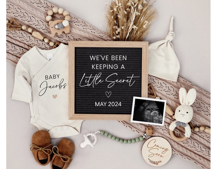 Pregnancy Announcement Digital, Little Secret Baby Announcement, Gender Neutral, Customizable with Sonogram, Instant Download, Corjl