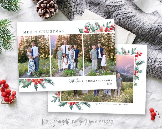 Christmas Card Template | Christmas Cards Template 5x7 | Photo Christmas Card | Editable Christmas Card | Holiday Card Templates | Corjl