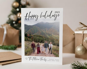 Modern Minimalist Photo Holiday Card Template, Printable Simple Christmas Card, Editable Family Picture Holiday Card, Instant Download