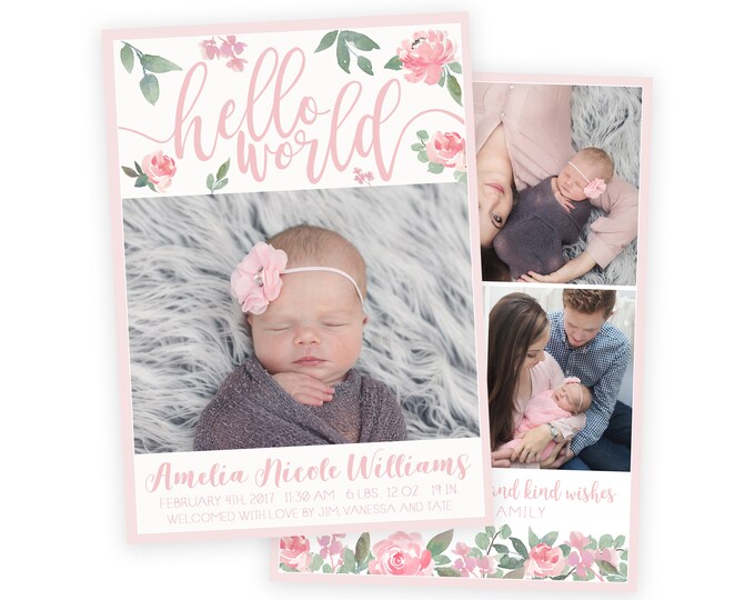 Birth Announcement | Birth Announcement Card | Digital Birth Announcement | Birth Announcement Template | Girl Birth Announcement