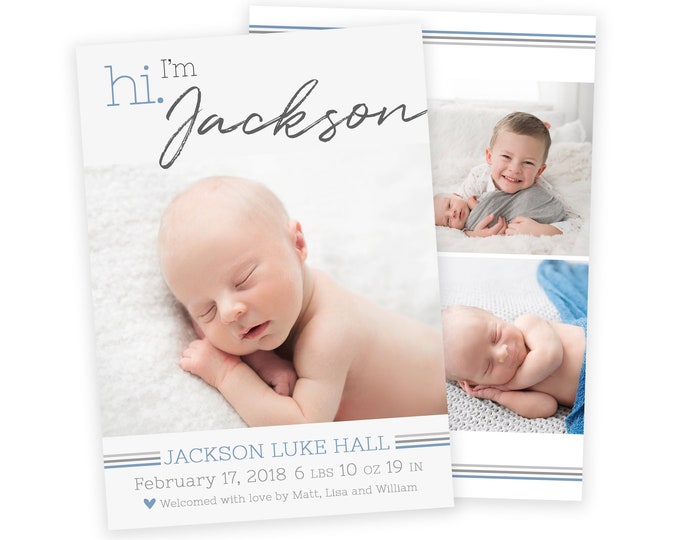 Boy Birth Announcement Template - Newborn Announcement - Boy Birth Announcement - Newborn Template for Photoshop - Photographer Template