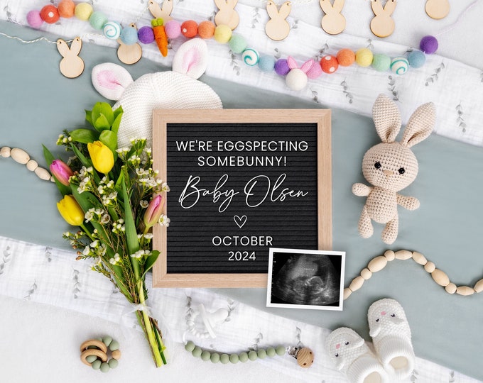 Easter Digital Pregnancy Announcement for Social Media - Customizable with Sonogram and Personal Details - Instant Download