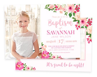 Floral Girl Baptism Invitation: Photo Template (PSD)