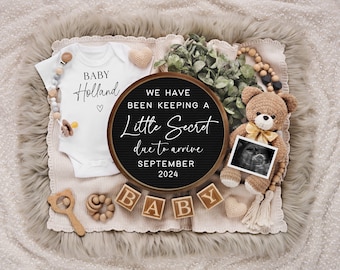 Digital Pregnancy Announcement - Bear Baby Announcement - We've Been Keeping a Secret Baby Reveal - Digital Download - Instant Download