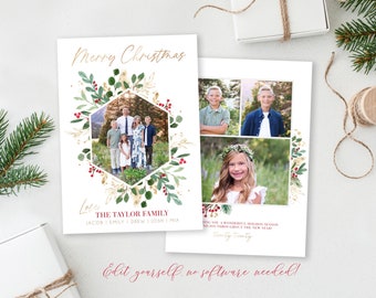 Floral Photo Christmas Card Template 5x7 (Digital Download)