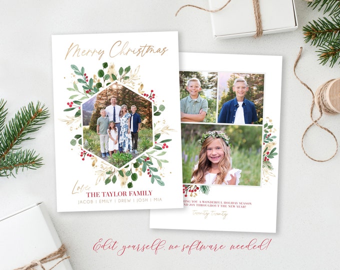 Christmas Card Template | Christmas Cards Template 5x7 | Photo Christmas Card | Editable Christmas Card | Holiday Card Templates | Corjl