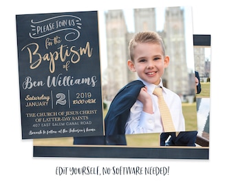LDS Baptism Invitation Boy: Photo Announcement (Digital)