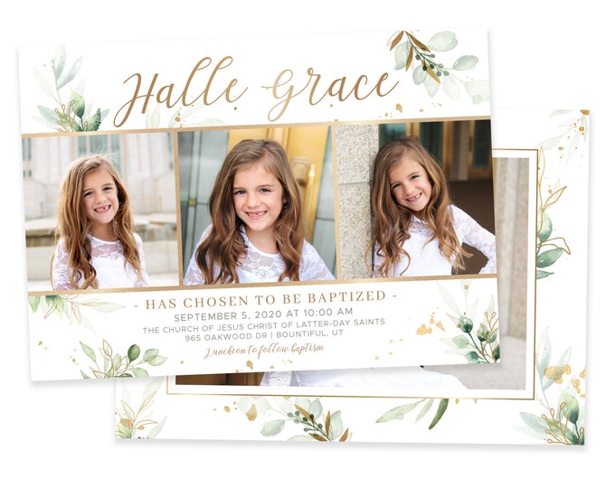 LDS Baptism Invitation | LDS Baptism Invitation Girl | Baptism Invitation | LDS Baptism | Baptism Invitations Girl | Floral & Gold Baptism