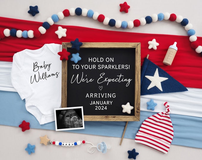 4th of July Pregnancy Announcement, Baby Announcement Digital, Fourth of July Pregnancy Reveal, Editable,  Social Media, Corjl