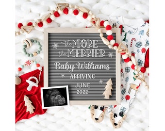 Christmas Pregnancy Announcement for Social Media | Digital Baby Announcement | More Merrier Pregnancy Announcement | Gender Reveal  | Corjl