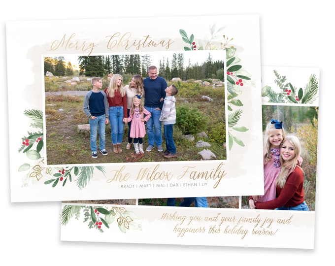 Floral Christmas Card Template | Christmas Cards Template 5x7 | Photo Card | Editable Christmas Card | Holiday Card Templates | Photoshop