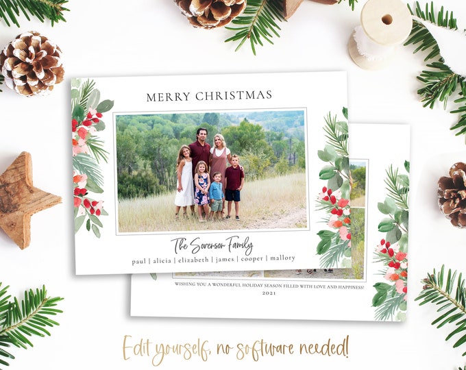 Christmas Card Template | Christmas Cards Template 5x7 | Photo Christmas Card | Editable Christmas Card | Holiday Card Templates | Corjl