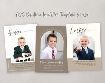 LDS Baptism Invitation Template 3 Pack | Modern Minimalist Canva Design | Editable Digital Download
