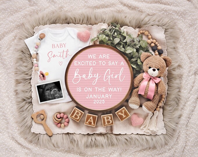 Baby Girl Announcement Digital Pregnancy Announcement Its a Girl Announcement Instant Download Baby Announcement Digital Download