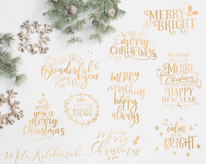 Christmas Overlays - Holiday Word Art - Overlays for Photographers - Christmas Word Art - Gold Overlays