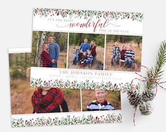 Floral Christmas Card Template: Family Photo, Photoshop (Digital Design)