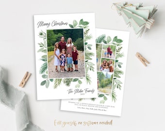 Floral Christmas Photo Card Template 5x7 (Corjl Editable)