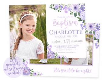 LDS Baptism Invitation Girl | Floral Baptism Invitation | Baptism Invitation Digital | Baptism Invitation | LDS Baptism Announcement | Corjl