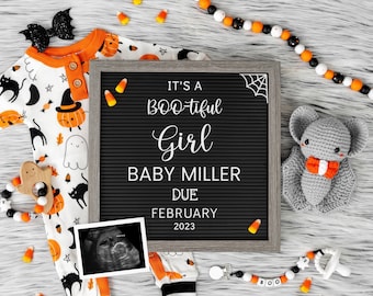 Halloween It's a Girl Pregnancy Announcement: Social Media Reveal (Corjl)