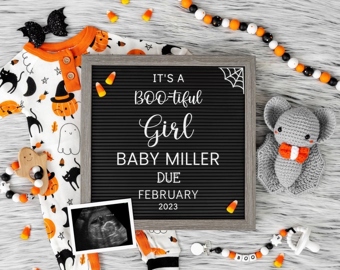 Halloween Pregnancy Announcement for Social Media | Halloween It's a Girl | October Pregnancy Announcement | Halloween Reveal  | Corjl