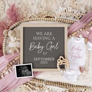 Digital Pregnancy Announcement | Baby Announcement Girl | Its A Girl |  Edit Yourself Gender Reveal | Letter Board | Corjl
