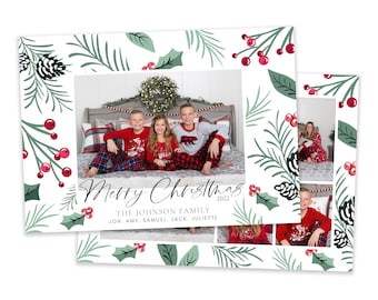 Holly Leaf Christmas Card Template 5x7 (Photoshop)